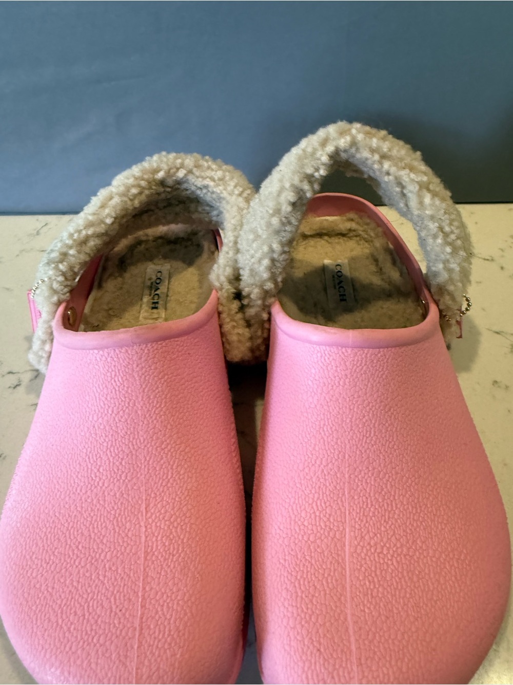Coach Pink Slip-On Shearling-Trim Clogs - Picture 15 of 16